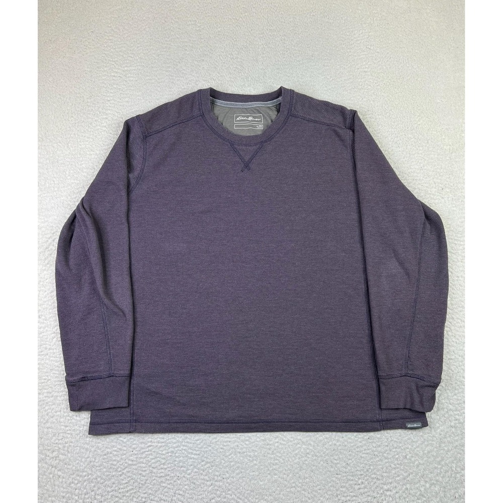 Eddie‎ Bauer Mens 2XL Purple Waffle Knit Crewneck Pullover Sweater 13302497